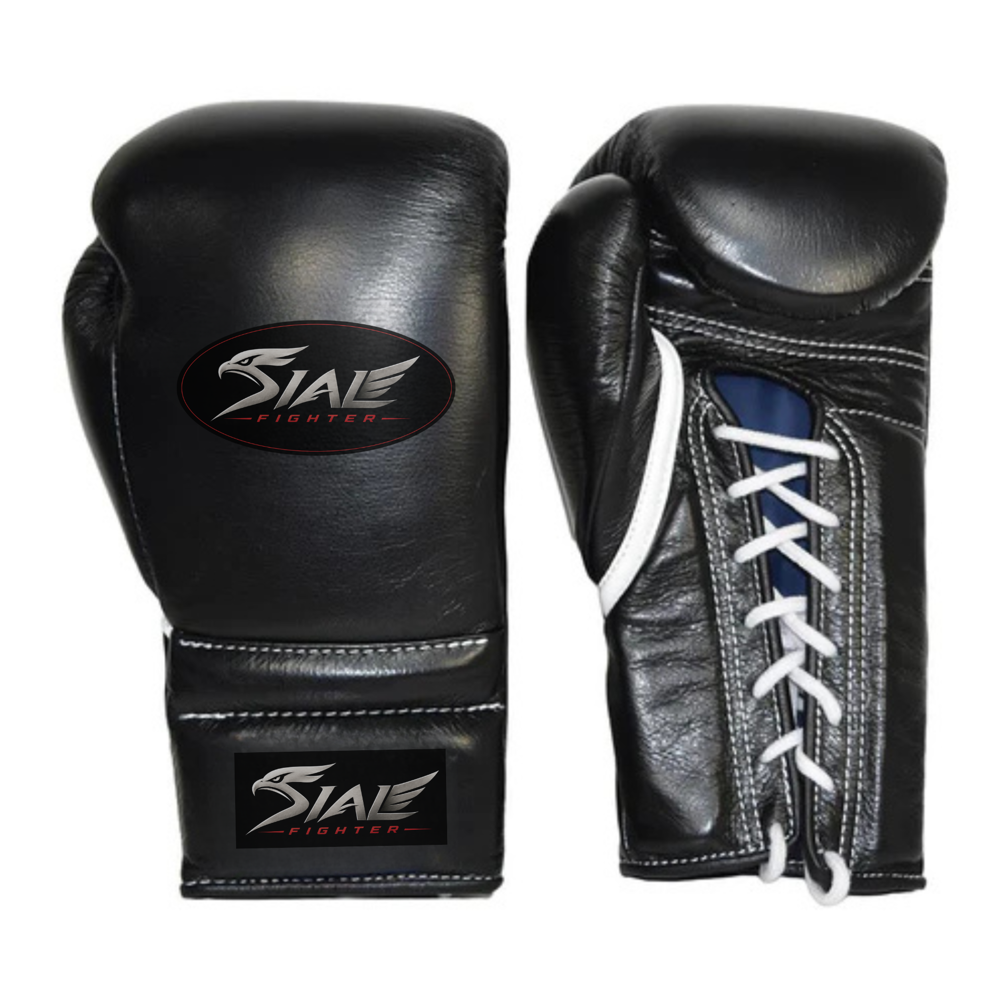 Sial Fighter Black Lace-Up Leather Boxing Gloves