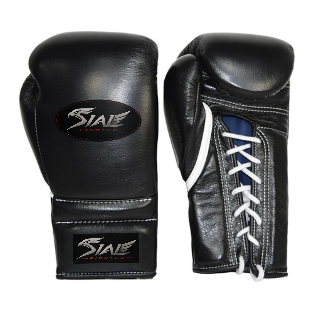 Sial Fighter Black Lace-Up Leather Boxing Gloves