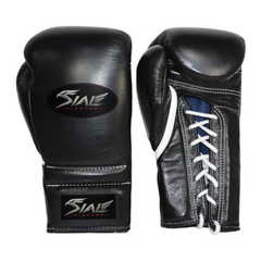 Sial Fighter Black Lace-Up Leather Boxing Gloves