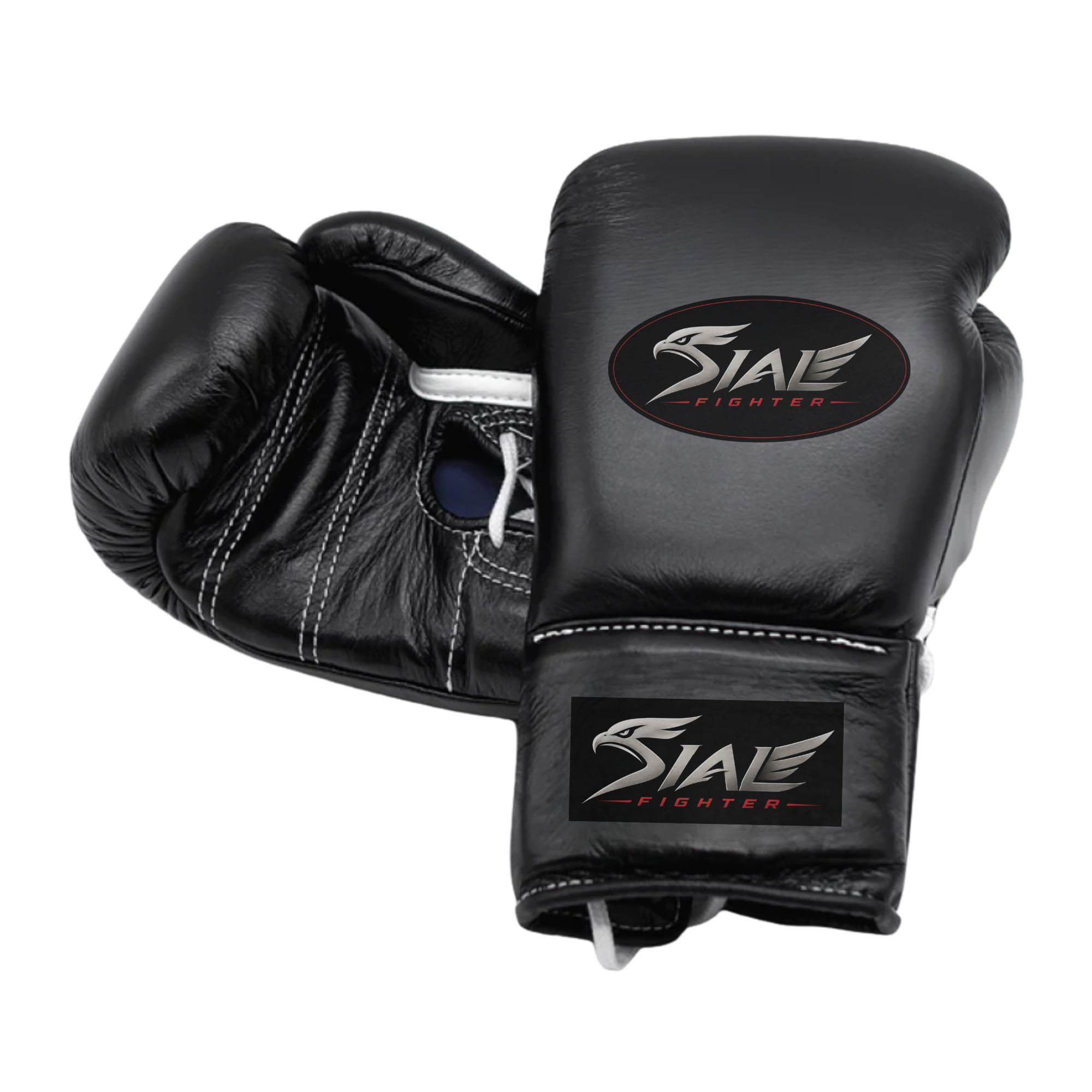 Sial Fighter Black Lace-Up Leather Boxing Gloves