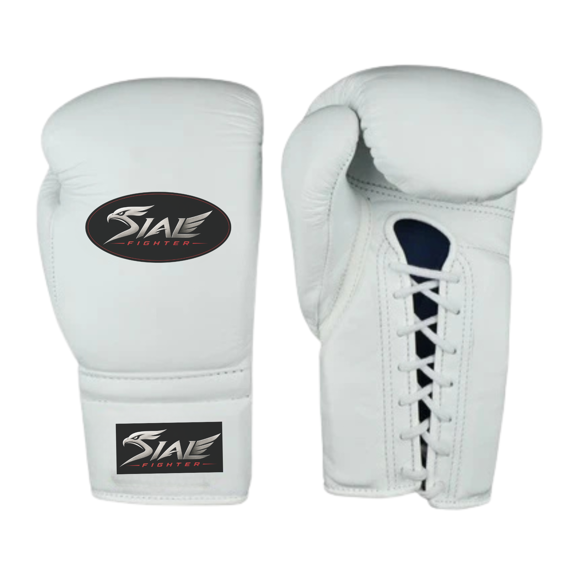 Sial Fighter White Lace-Up Leather Boxing Gloves
