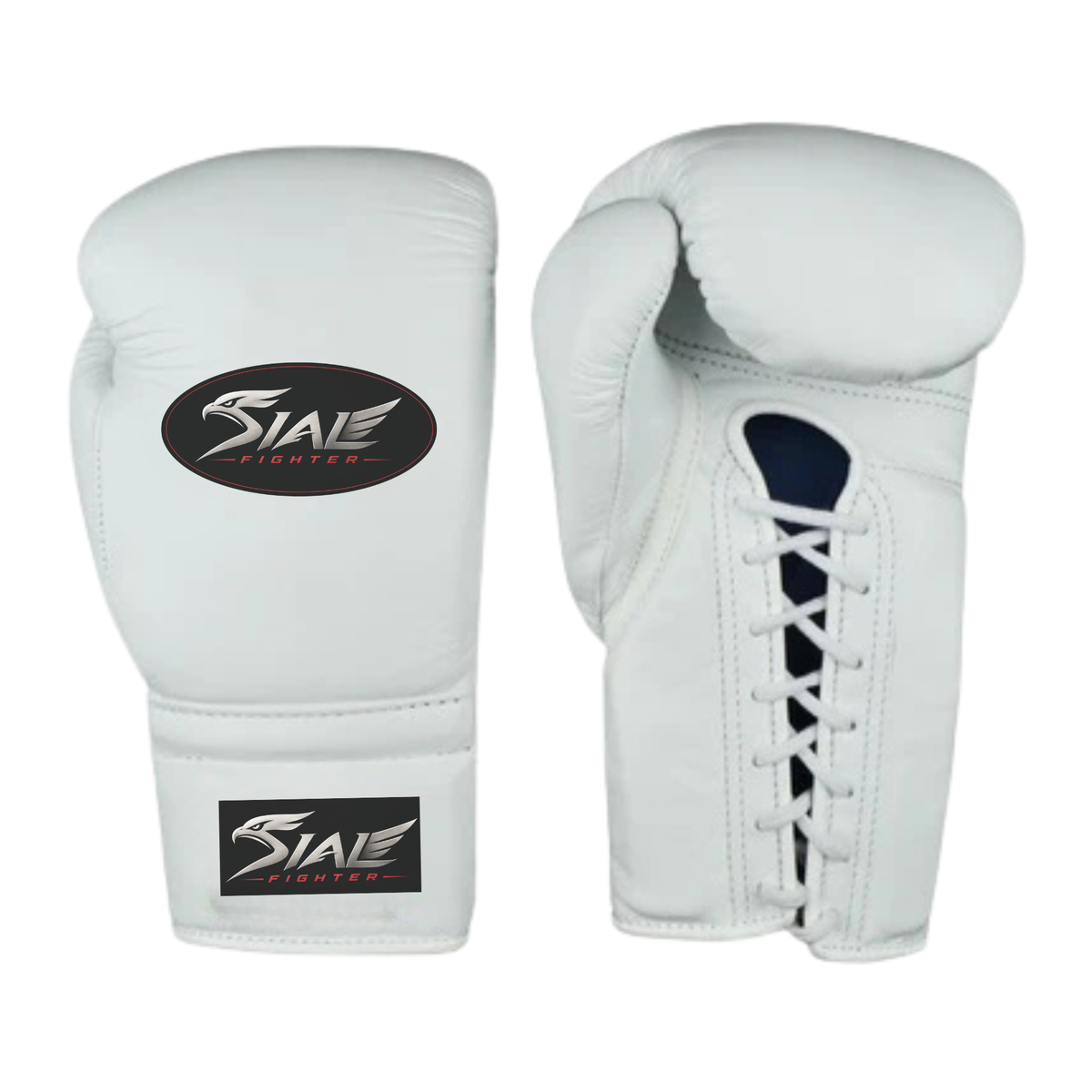 Sial Fighter White Lace-Up Leather Boxing Gloves